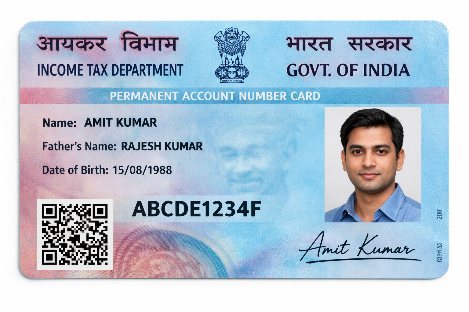 Indian PAN card - Permanent Account Number card issued by Income Tax Department